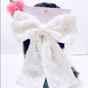 Beautiful White Sequin Bow Hair Accessory for bride bride girl wedding